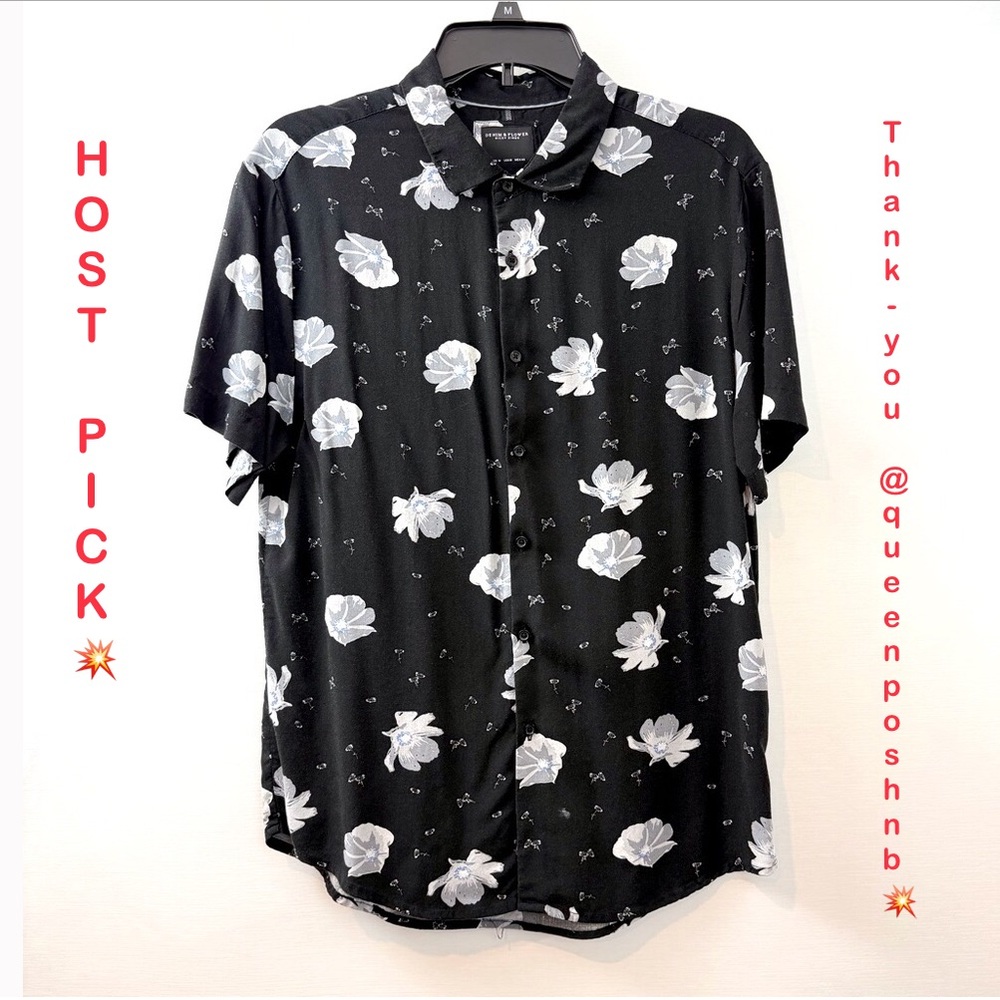 Denim & Flower Black Floral Button Front Shirt